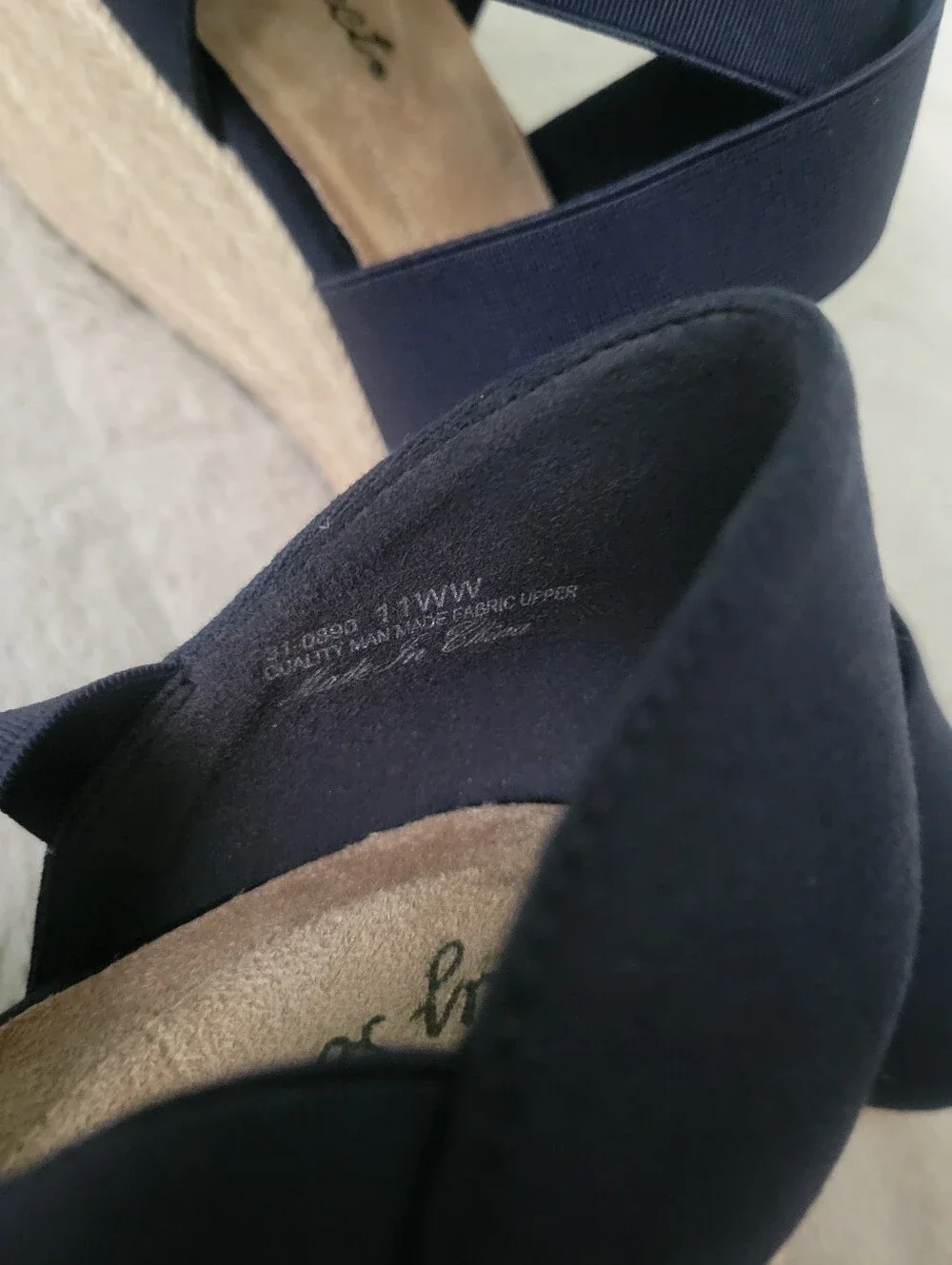 easy street Navy Espadrille Wedge Sandals with Elastic Cross Straps Size 11W